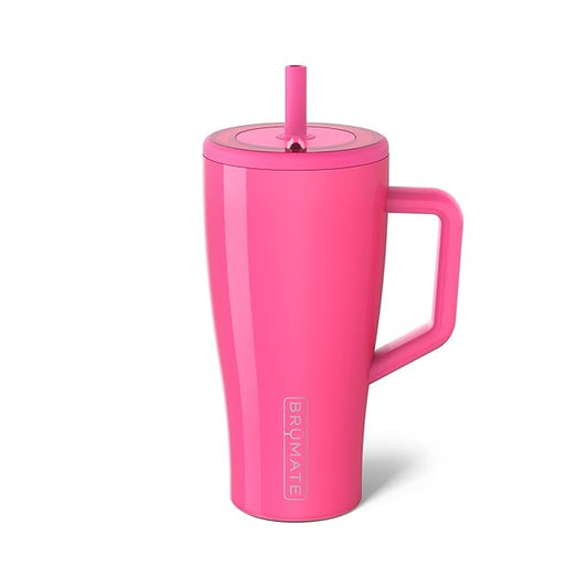 BrüMate Era 30 oz Tumbler with Handle and Straw | 100% Leakproof Insulated Tumbler with Lid and Flexible SoftSip Straw | Made of Stainless Steel | Cup Holder Friendly Base | 30oz (Neon Pink)