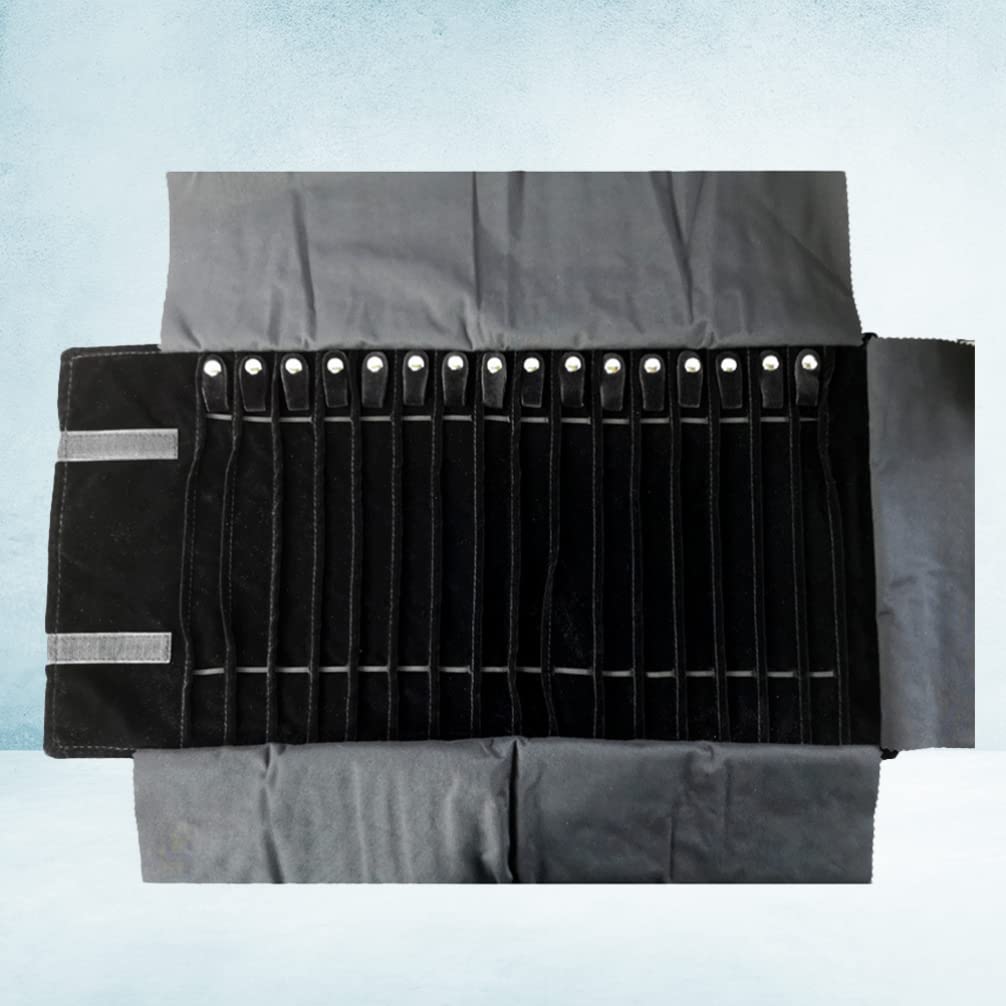 DOITOOL Jewelry Roll Organizer Travel Case: Travel Jewelry Case Roll Bag Organizer for Necklace Earrings Ring Bracelet, Jewelry Organizer, 16 Hook, Black