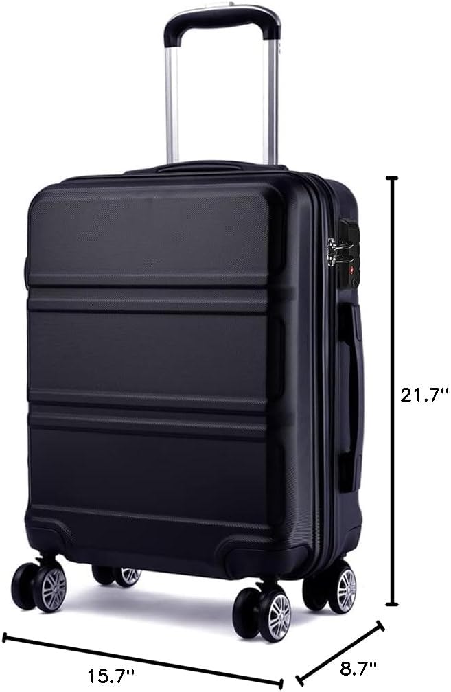 Kono 20'' Carry on Luggage Lightweight with Spinner Wheel TSA Lock Hardside Luggage Durable Small Carry on Suitcase Black
