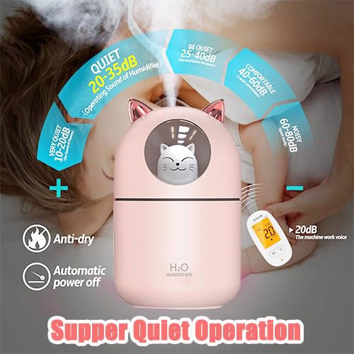 Portable Small Humidifier, YIMIKE 300ml Mini Cool Mist Humidifier with Night Light, USB Personal Humidifier Auto Shut-Off, Ultra-Quiet, 2 Spray Modes, Suitable for Home Office Travel (Light Pink)