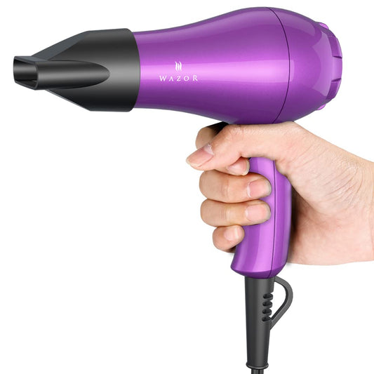 Wazor Compact 1000W Blow Dryer for Kids & Pour Painting Mini Travel Hair Dryer for RV, Ionic Lightweight Dryer with Concentrator, Cool Shot Button, Purple