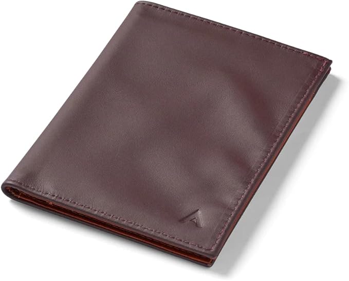 Allett Travel Wallet, Merlot | Leather, Thin Bifold, RFID Blocking, Minimalistic, Front Pocket | Holds Up To 10 Cards & Passport | For Men & Women