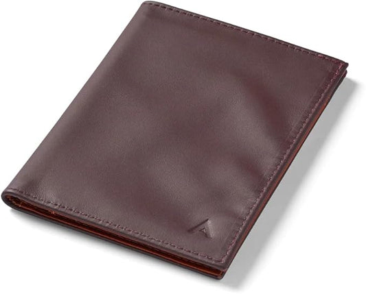 Allett Travel Wallet, Merlot | Leather, Thin Bifold, RFID Blocking, Minimalistic, Front Pocket | Holds Up To 10 Cards & Passport | For Men & Women