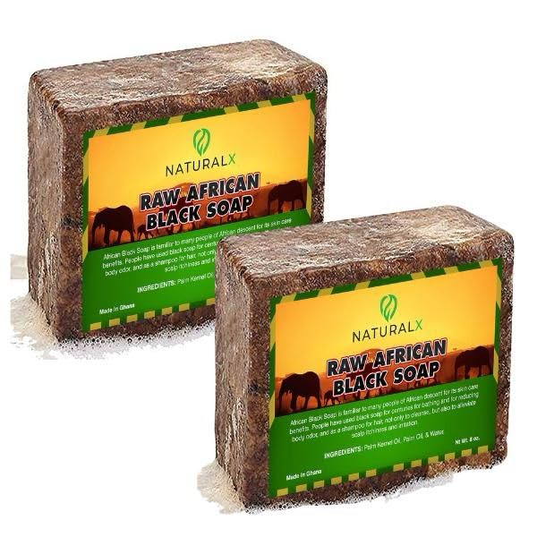 Raw African Black Soap - Natural, Unrefined & Organic - Healing for Face, Body, and Hair - 100% Pure African Skincare, Made in Ghana, 1lb (2pack)