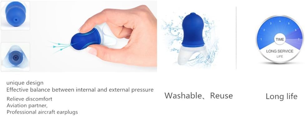 Pressure Reducing Ear Plugs Noise Reducing Earplugs Travel Accessory Silicone Hearing Protection Flight earplugs 2Pairs (Blue+Gray-Adult)