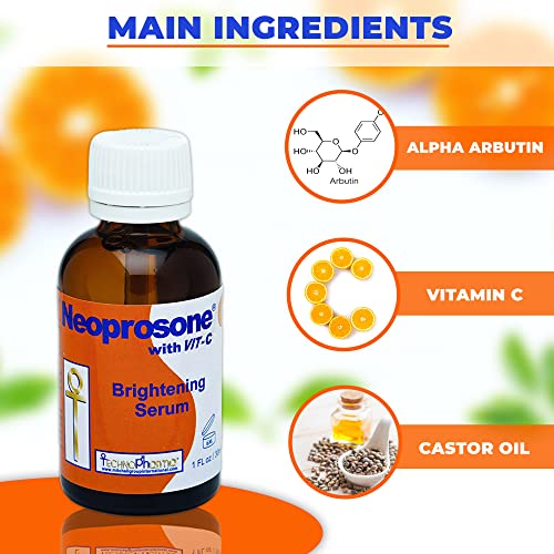Neoprosone, Vitamin C Serum for Face | 1 Fl oz / 30ml | Brightening Serum For Dark Circle, Wrinkles | with Alpha Arbutin and Castor Oil