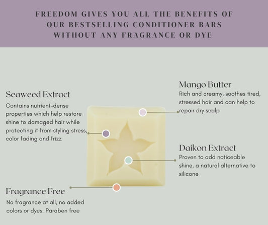 StarBars Freedom Conditioner Bar - UNSCENTED and Color Free - 2oz - Sulfate-Free, Silicone-Free, No Parabens or Phthalates - Made in the USA