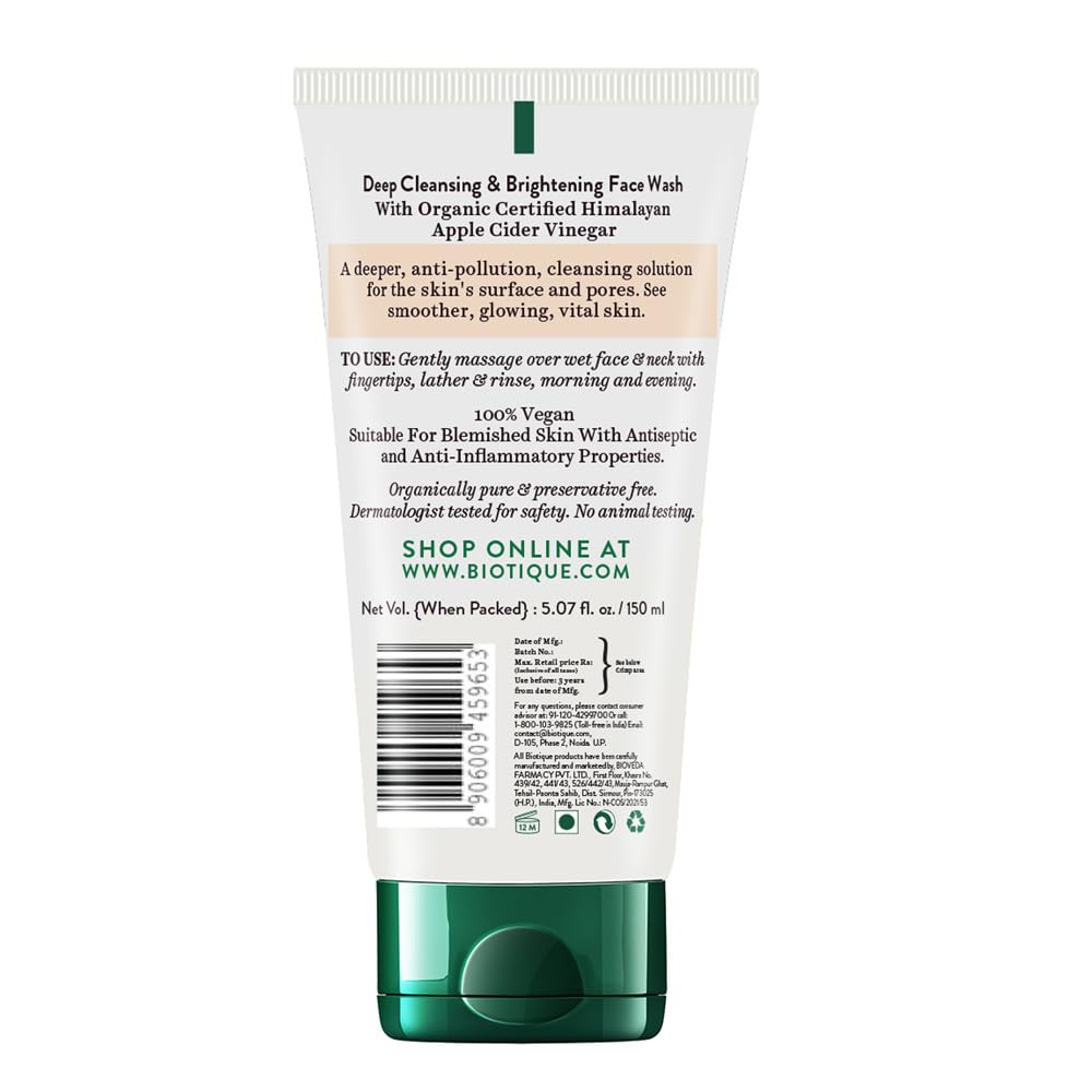 Biotique Apple Cider Vinegar Deep Cleansing Face Wash, 150 ml