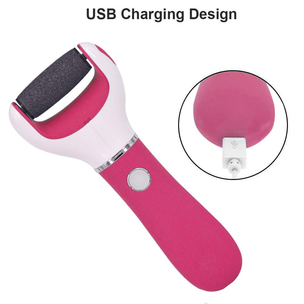 BOMPOW Foot Scrubber Electric Callus Remover Rechargeable Foot File Hard Skin Remover Pedicure Tools Electronic Callus kit for Cracked Heels and Dead Skin with 2 Roller Heads