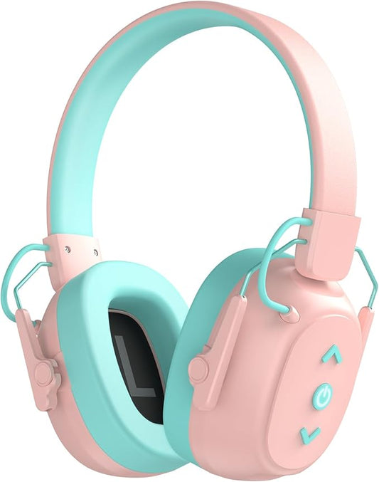 Kids Safety Earmuff Bluetooth 6.0, 29dB SNR Noise Reduction 94dB Lock Noise Cancelling Headphones (Pink)