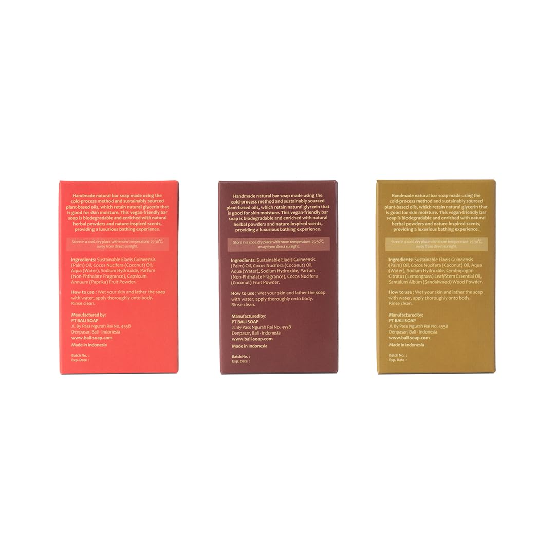 Bali Soap 3-Pack Handmade in Bali, Natural Cold Processed Bar Soap for Daily Use with Plant-Based Oils, Purifying & Refreshing, Vegan
