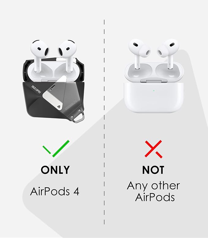 Aulumu A29 Geometric AirPods 4 Case with Lock | Protective Cover with Nylon Buckle | Alloy Armour | Compatible with Apple AirPods 4th (2024) - Black