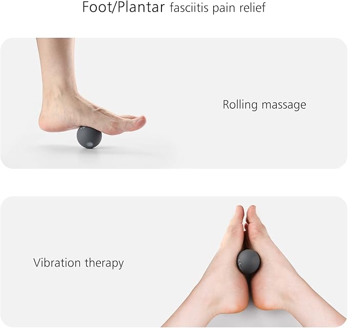 2" Mini Massage Ball, 5 Speeds Vibrating Massage Roller Ball for Palm, Hand, Foot, Leg, Neck, Back, Trigger Point Muscle Therapy Ball for Myofascial Release, Plantar Fasciitis Relief, Gray
