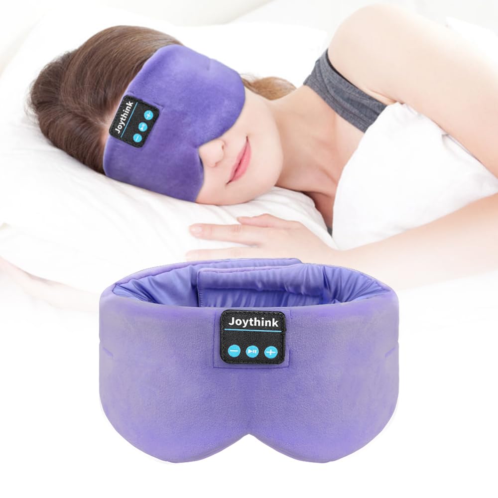 Joythink Sleep Headphones Bluetooth Sleep Mask Silk Headband Earphones Bluetooth Eye Mask for Sleeping On Side Blackout Soft Sleep Earphones Music Kids Children Eye Cover Purple