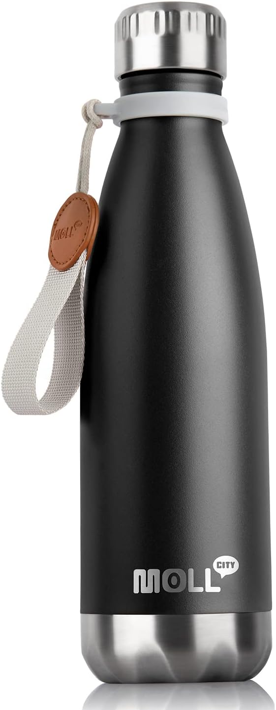 17 oz Stainless Steel Water Bottles-Insulated Water Bottle-Sports Water Bottle for School Double Walled Vacuum Cola Shape-Leak Proof Sport Water Bottle(Black)