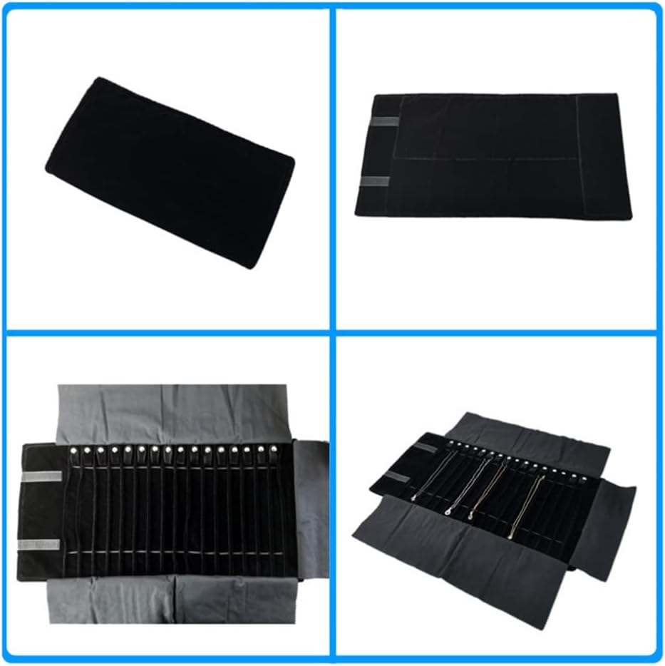 DOITOOL Jewelry Roll Organizer Travel Case: Travel Jewelry Case Roll Bag Organizer for Necklace Earrings Ring Bracelet, Jewelry Organizer, 16 Hook, Black