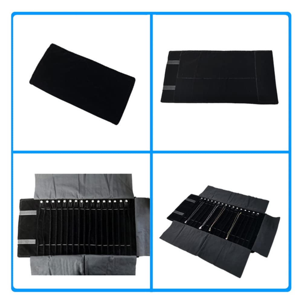 DOITOOL Jewelry Roll Organizer Travel Case: Travel Jewelry Case Roll Bag Organizer for Necklace Earrings Ring Bracelet, Jewelry Organizer, 16 Hook, Black