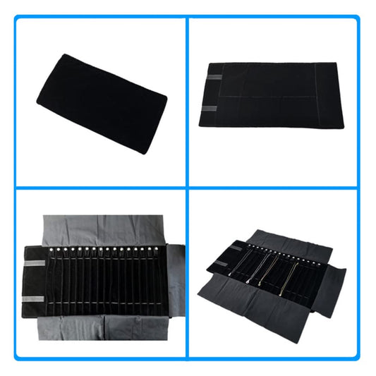 DOITOOL Jewelry Roll Organizer Travel Case: Travel Jewelry Case Roll Bag Organizer for Necklace Earrings Ring Bracelet, Jewelry Organizer, 16 Hook, Black