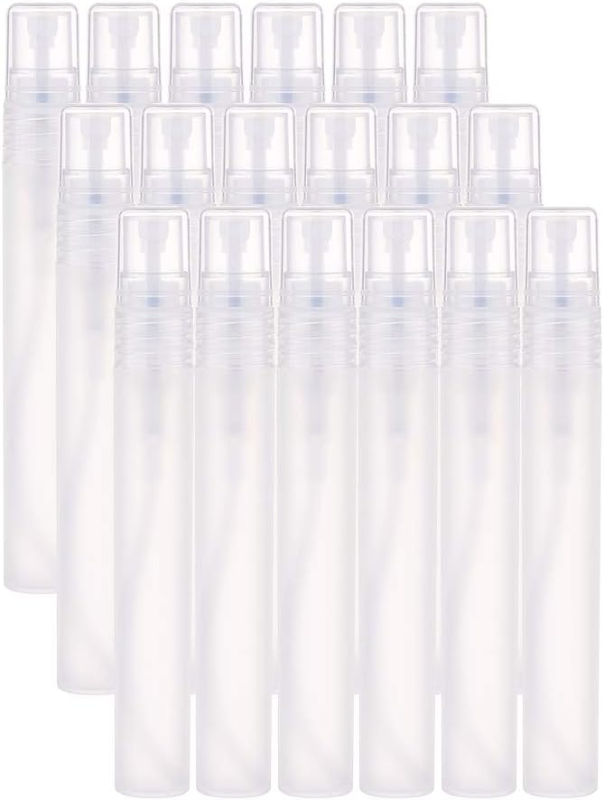 BENECREAT 24 Pack 10ml Frosted Plastic Perfume Tubes Fine Mist Spray Bottle Travel Essentials for Essential Oil, Perfume, Toner, Cleaning Liquid, Festival Gift