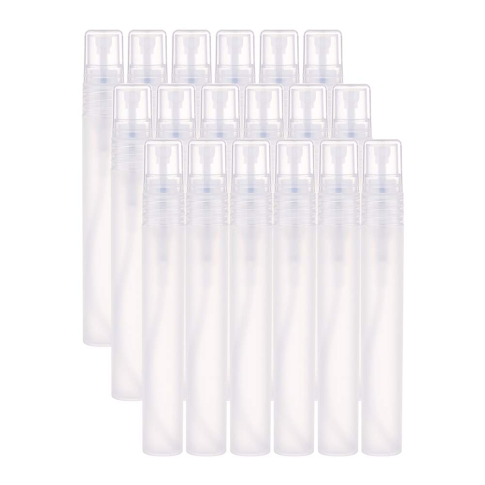 BENECREAT 24 Pack 10ml Frosted Plastic Perfume Tubes Fine Mist Spray Bottle Travel Essentials for Essential Oil, Perfume, Toner, Cleaning Liquid, Festival Gift