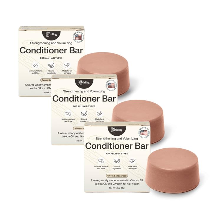 The Earthling Co. Conditioner Bars - Promote Hair Growth, Strengthen & Moisturize - Paraben Free formula with Natural Ingredients for Dry Hair (Sweet Sandalwood, 1.8 oz) (3 Pack)