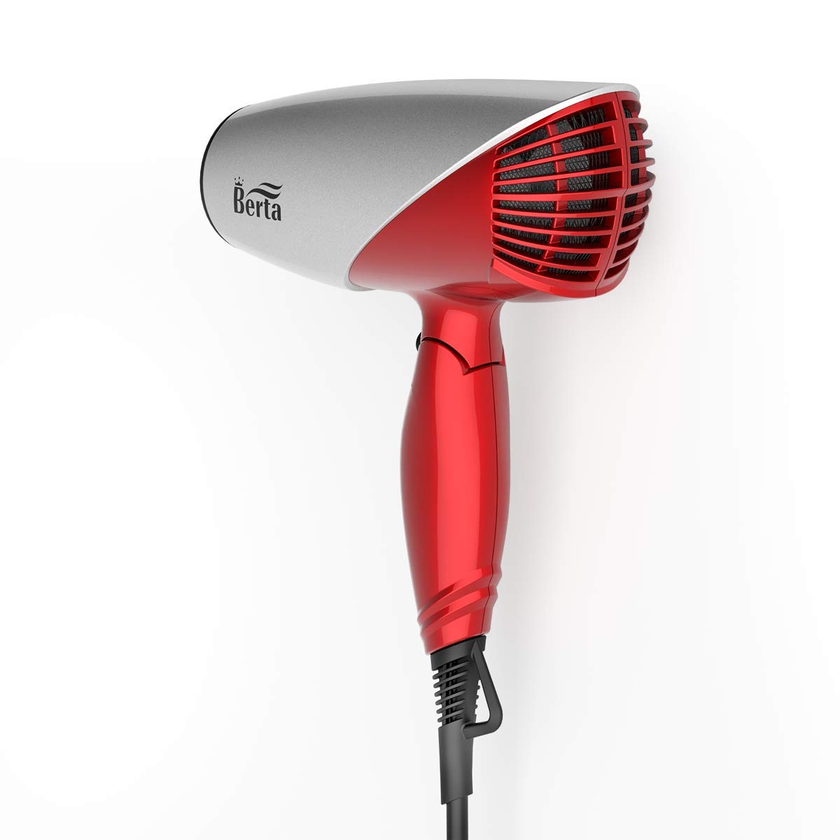 BERTA 1875Watts Folding Handle Hair Dryer Ceramic Negative Ionic Blow Dryer with Nozzle Compact for Children & Traveling