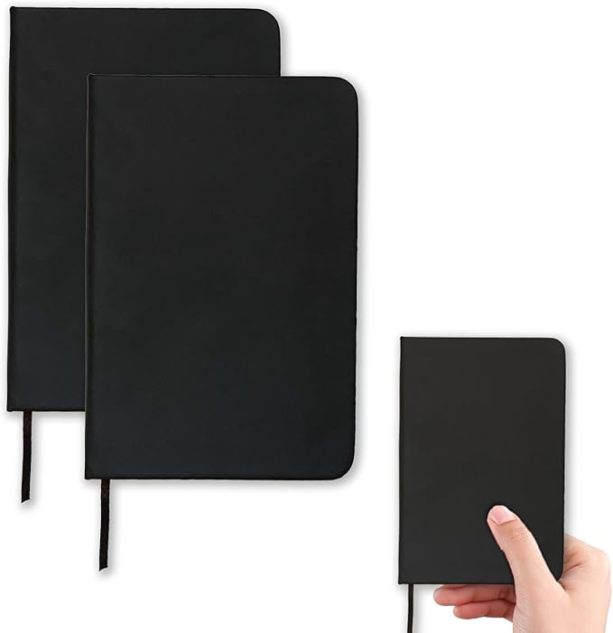 2 Pack Notebook Journal, 160 Pages Pocket Notepad with Waterproof Cover, Mini Memo Pads for Home, School, College, Office, Work, Travel (Black)