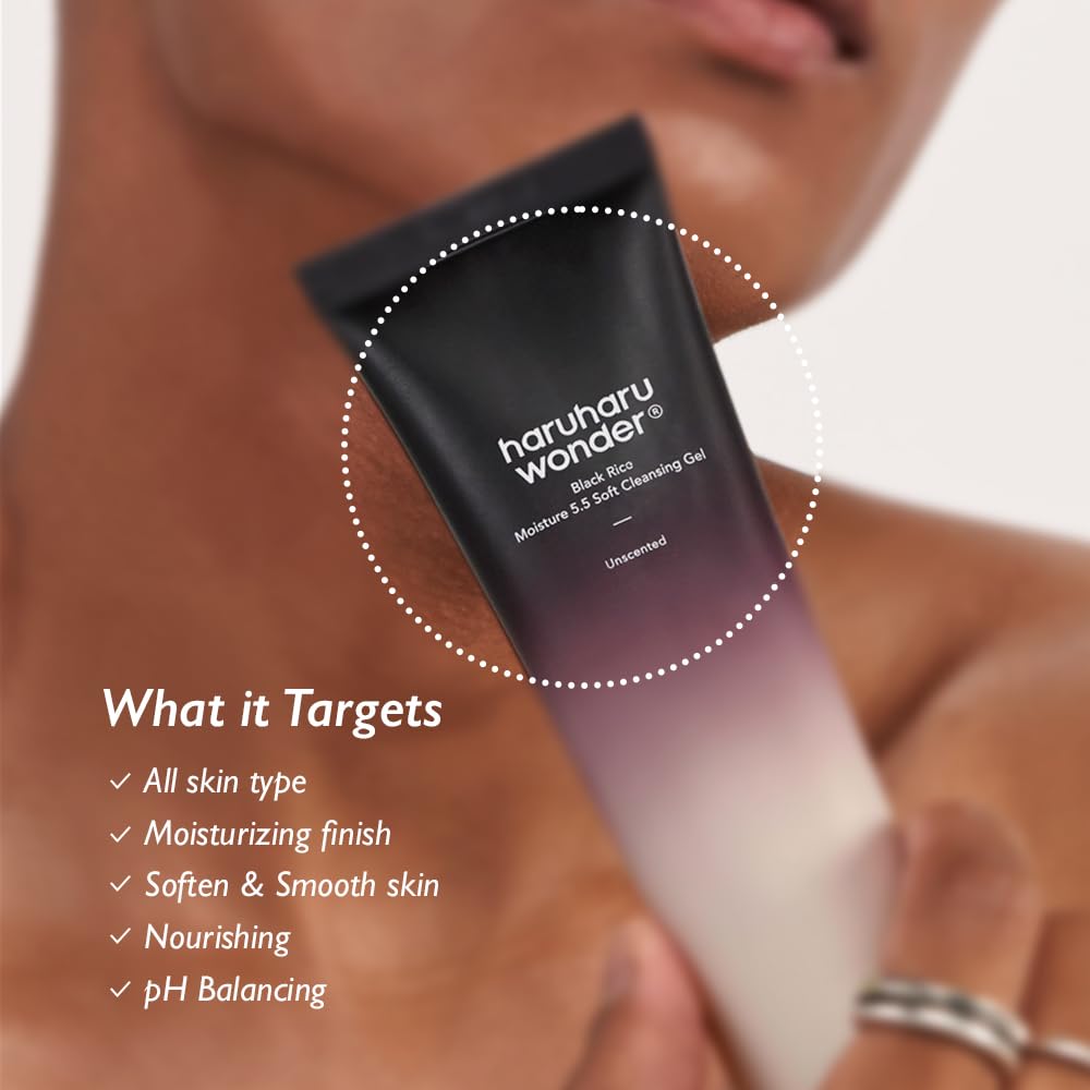 Black Rice Moisture 5.5 Soft Cleansing Gel, Gentle Foaming Daily Cleanser, Low 5.5pH, Moisture Balance, Soap Free, For Sensitive Skin, Vegan & Cruelty-Free, 3.4 fl.oz