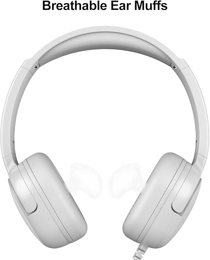 Kids Headphones for School, 3.5mm Jack Wired Headphones for Kids with Safe Volume Limiter, HD Stereo Sound On-Ear Girls Boys Toddler Headphone for Tablet, iPad, Kindle(Wihte)