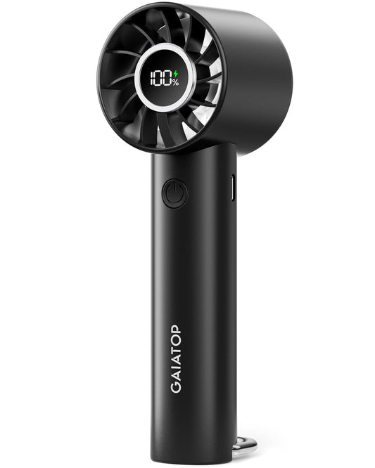 Gaiatop Portable Mini Fan, 3 Speed Handheld Fans with Power Display Flashlight, USB Rechargeable Battery, Lightweight Personal Cooling for Women Men Indoor Outdoor Travel Black