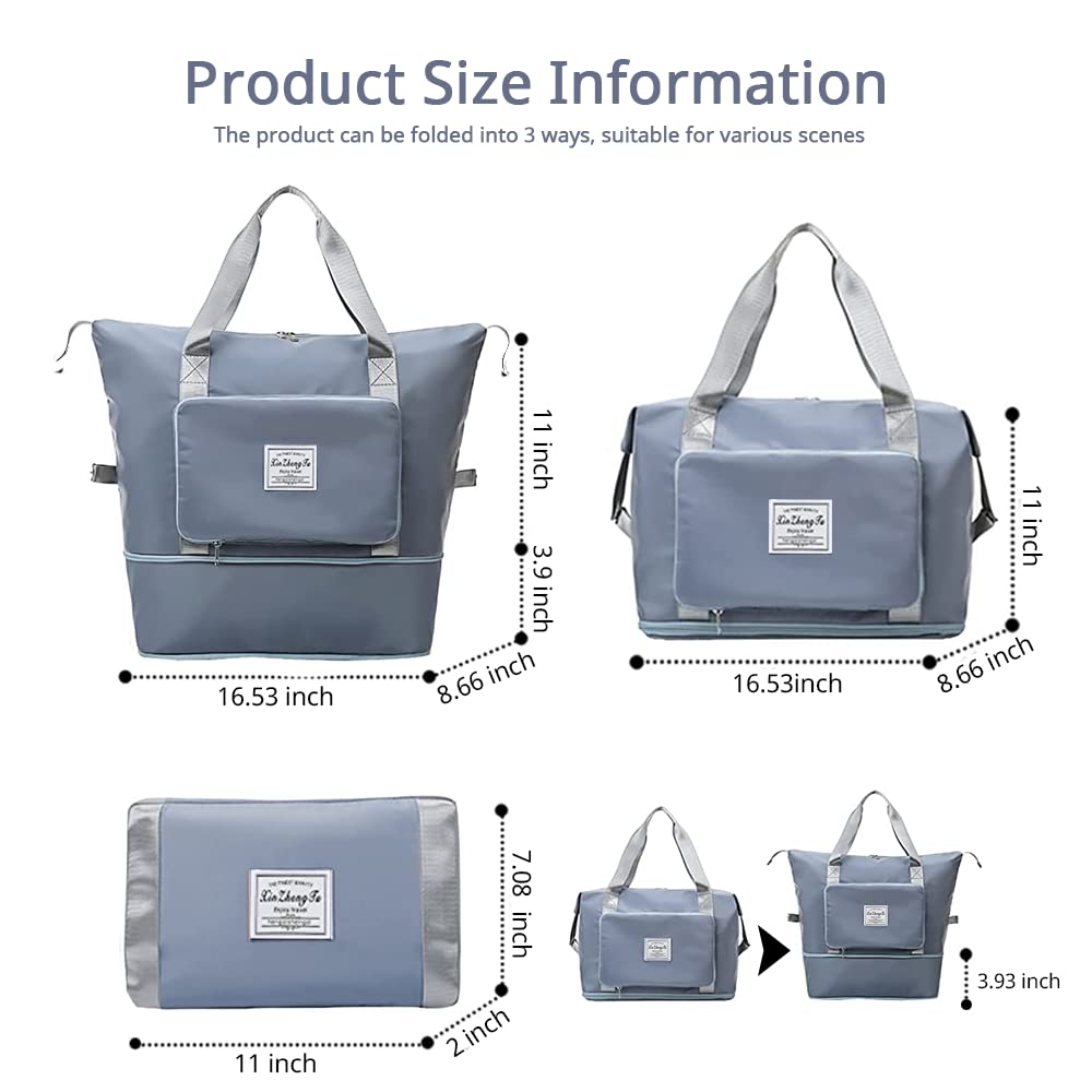 Jahomieo Large Capacity Foldable Travel Bag, Expandable Waterproof Carry on Bag, Dry and Wet Separation Spor Duffel Bags