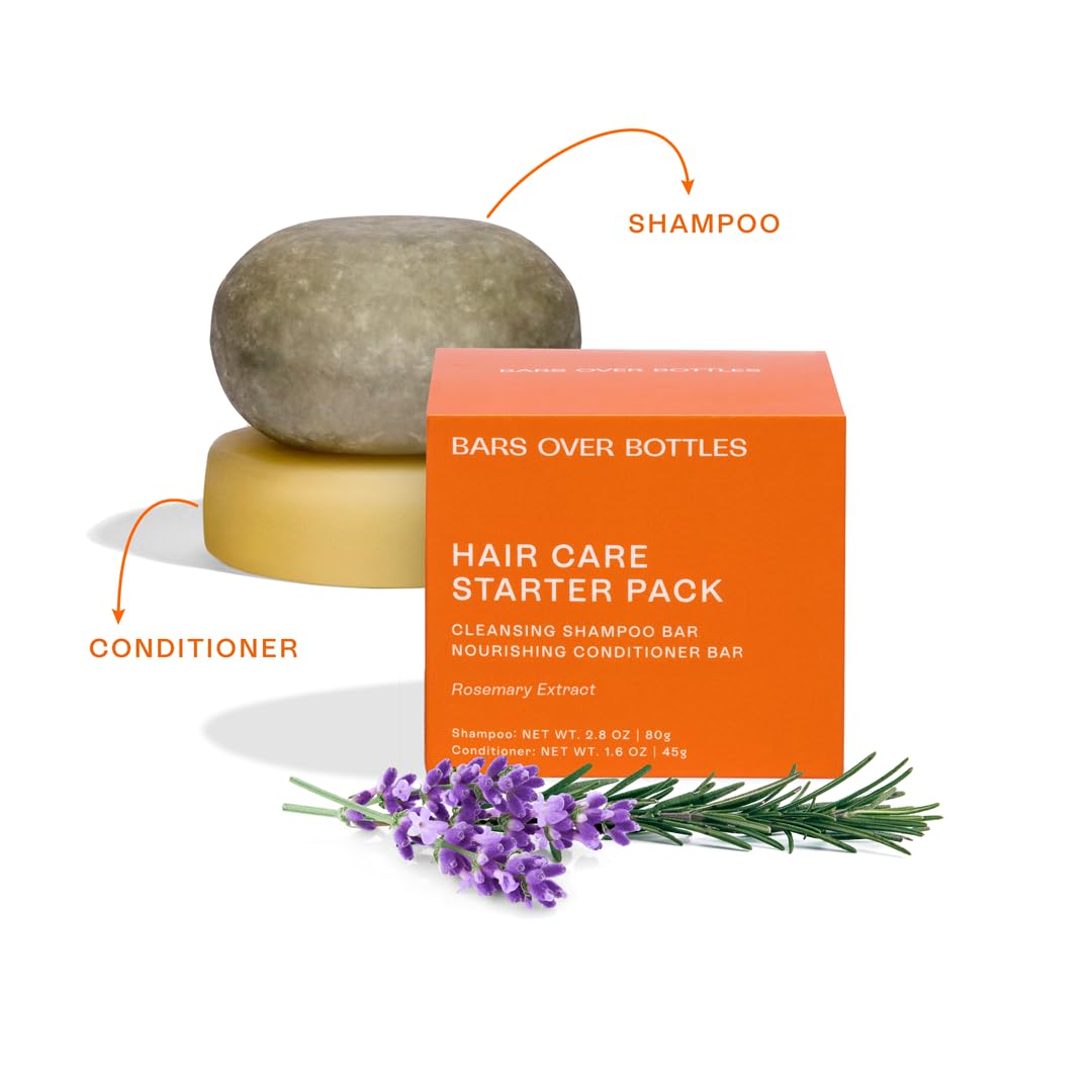 Rosemary Solid Shampoo & Conditioner Set | For Thinning Hair & Frizz Control | Vegan, Sulfate-Free, Eco-Friendly | Plastic-Free Hair Care | Made in Brazil