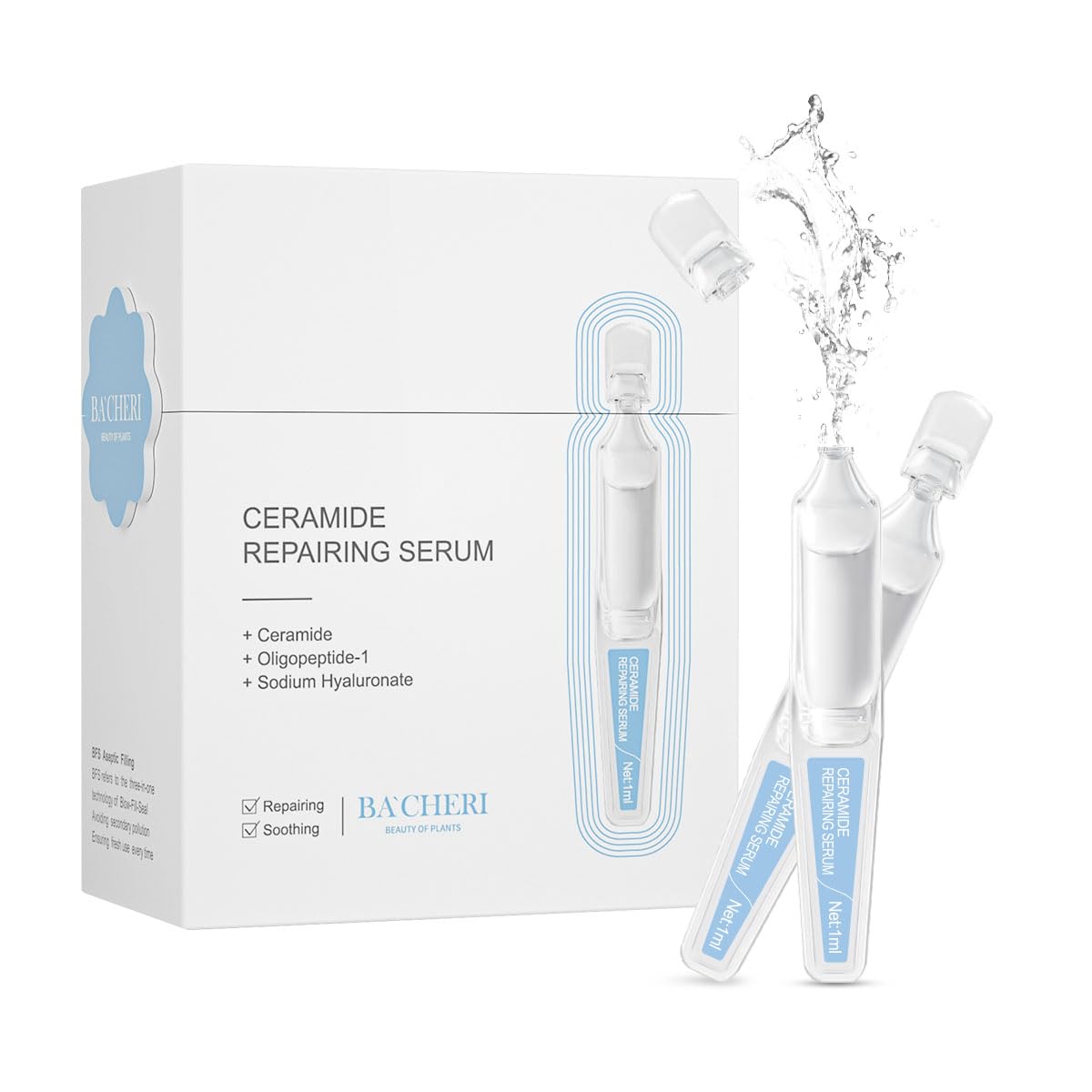 Repairing & Hydrating Face Serum with Ceramide NP, Hyaluronic Acid, Carnosine & Vitamin E | Moisturizing Ampoules for All Skin Types | Anti-Aging & Soothing Serum, 15 Pcs/Box