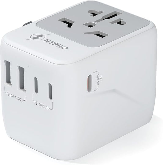 6 in 1 Universal Travel Adapter-10A | International Power Adapter with 3 USB C, 2 USB A Ports | 2500W Fast Portable Charger | Travel Adapter Worldwide Covering 200+ Countries- White