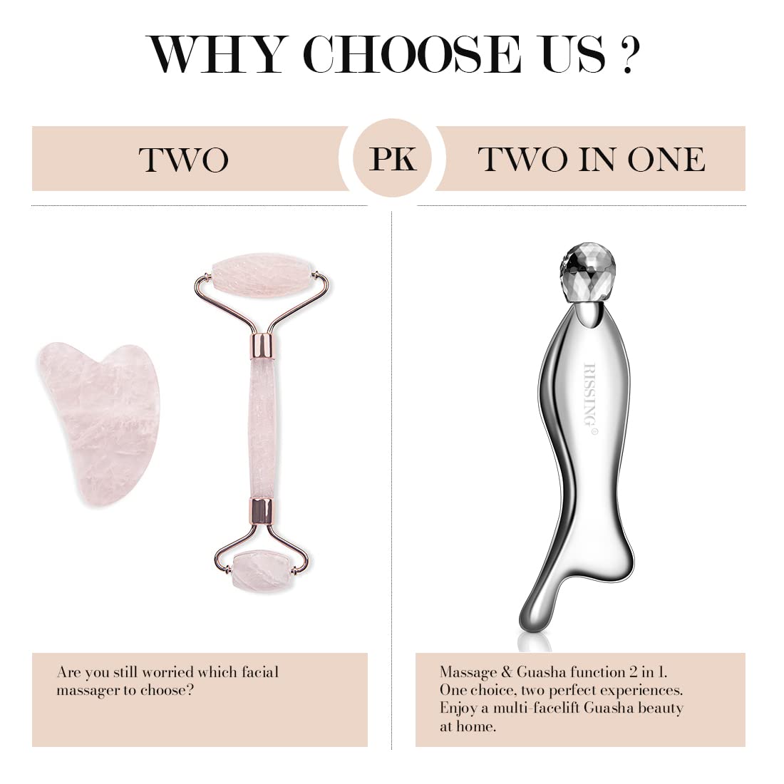 RISSING 4-in-1 Gua Sha Facial Tools: FSAHSA Eligible, Lymphatic Drainage Massager Facial Roller for Wrinkles and Lifting, Stainless Steel Gua Sha Tool for Face (Luxury Gift Box Edition)