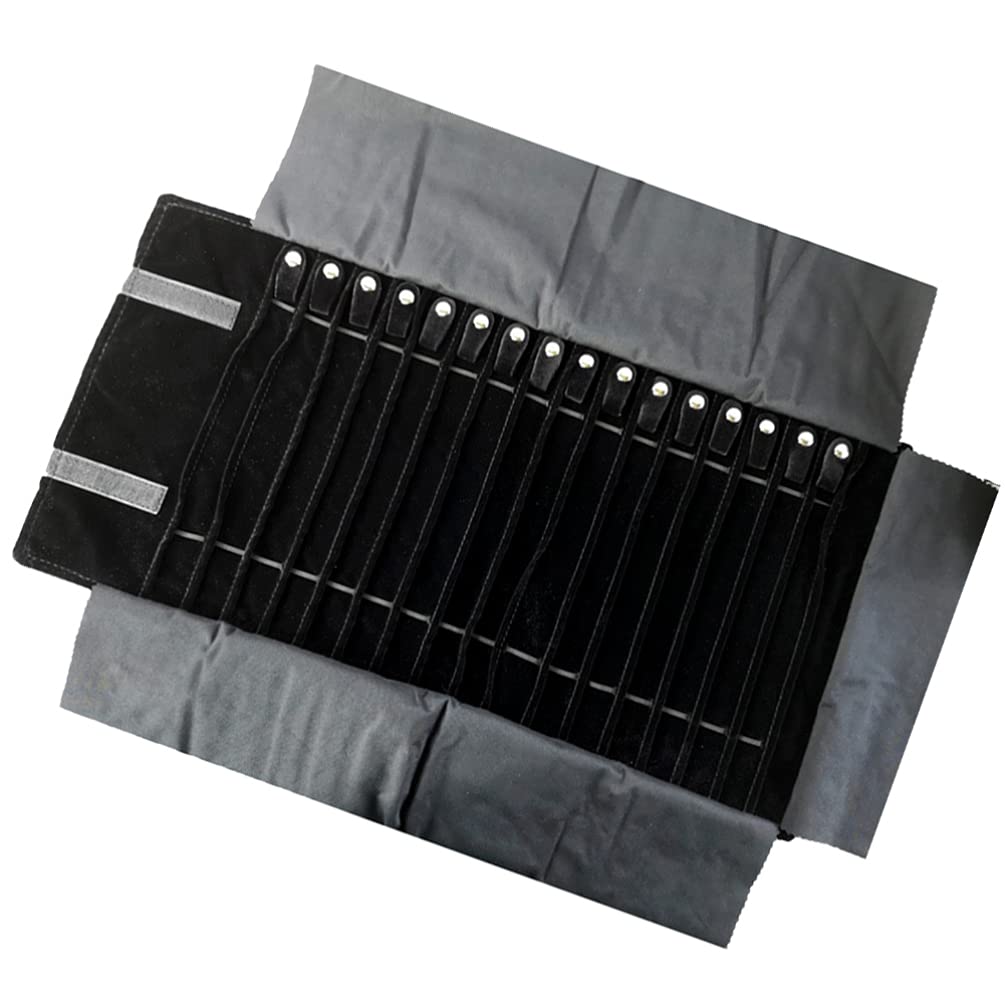 DOITOOL Jewelry Roll Organizer Travel Case: Travel Jewelry Case Roll Bag Organizer for Necklace Earrings Ring Bracelet, Jewelry Organizer, 16 Hook, Black