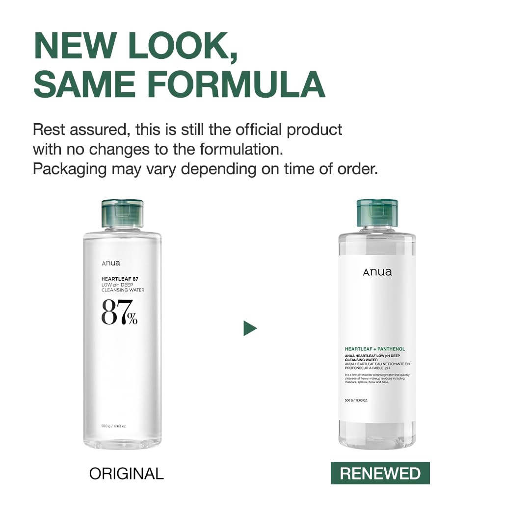 ANUA Heartleaf Low pH Deep Cleansing Water, Micella Water, Panthenol, Squalane, Makeup Remover for Sensitive Skin, Korean Skin Care (500g, 17.63 oz.)