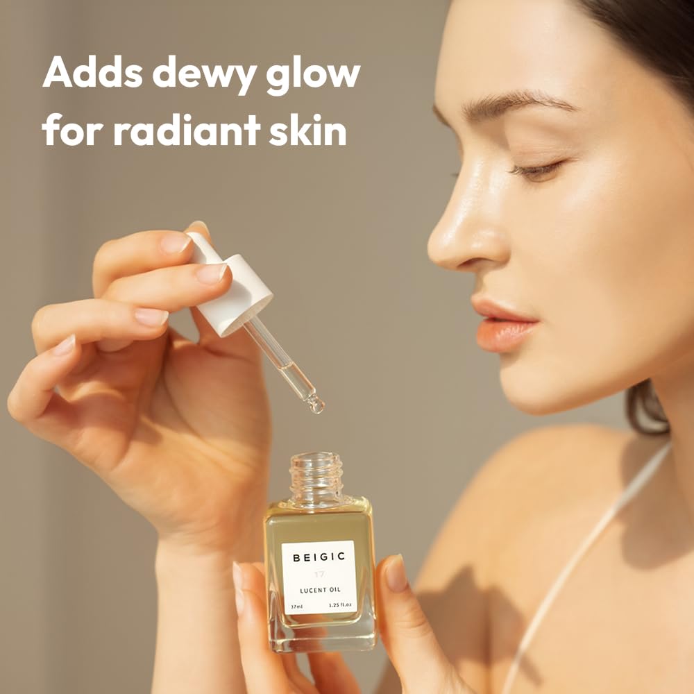BEIGIC Lucent Oil - Vegan Face Oil Firming Hydrating Serum with Green Coffee Bean, Argan, Rosehip Oils & Squalane for Glowy Skin (1.25 Fl. Oz)