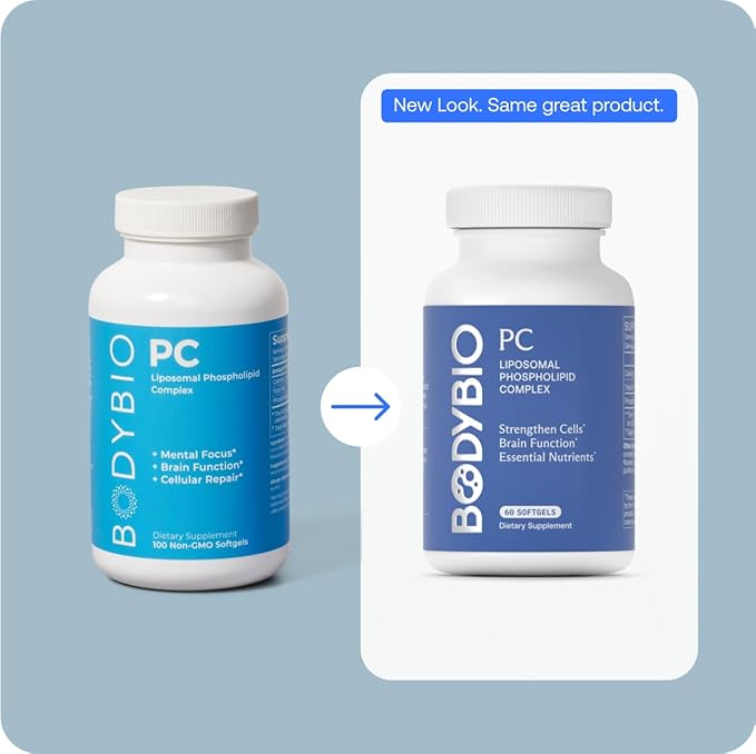 BodyBio PC - Phosphatidylcholine for Brain Health, Mental Clarity, Cognitive Function, Cellular Repair & Healthy Aging, Phospholipid Complex Supplement for Gentle Daily Detox