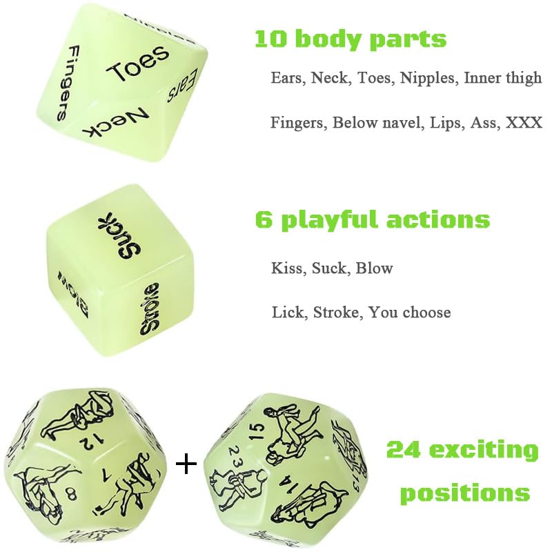 4 Pcs Dice Set Couple Games Date Night Dice, Glow in The Dark Couples Decision Dice Toys for Romantic Ideas, Funny Naughty Gifts for Adults Boyfriend Girlfriend Husband or Wife