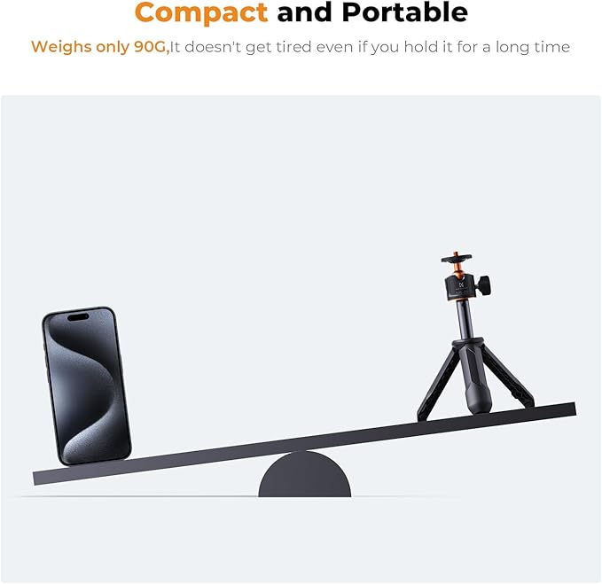 K&F CONCEPT Selfie Stick Tripod, Handheld Tripod Small Camera Tripod Max Load Capacity 4.4lbs/2kg, 1/4" Screw Compatible with Sony A1 II A7 IV ZV-1F Canon EOS R5D DJI OSMO Pocket 3 Gopro MAX2.(Black)