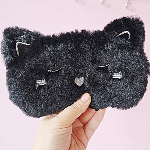 Shinywear 2 Pcs Cute Sleepping Eyemask Black Cat & White Dog Animal Cartoon Style Silk Feeling Plush Eye-Shade Cover Blinder
