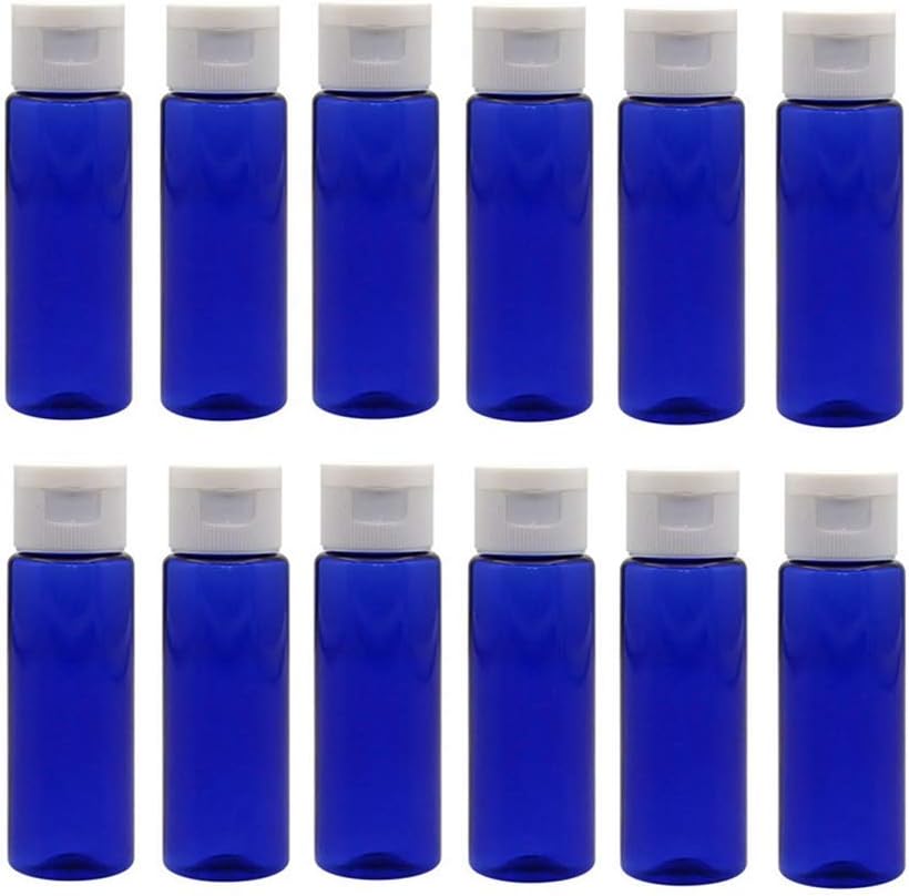 12PCS 30ML / 1oz Empty Plastic Blue Flip Cap Bottle BPA-Free Cobalt Vial Jar Pot Container For Toner Travel Comestic Lotion Makeup Creams Sample Dispensing Shower Gel Water Emollient