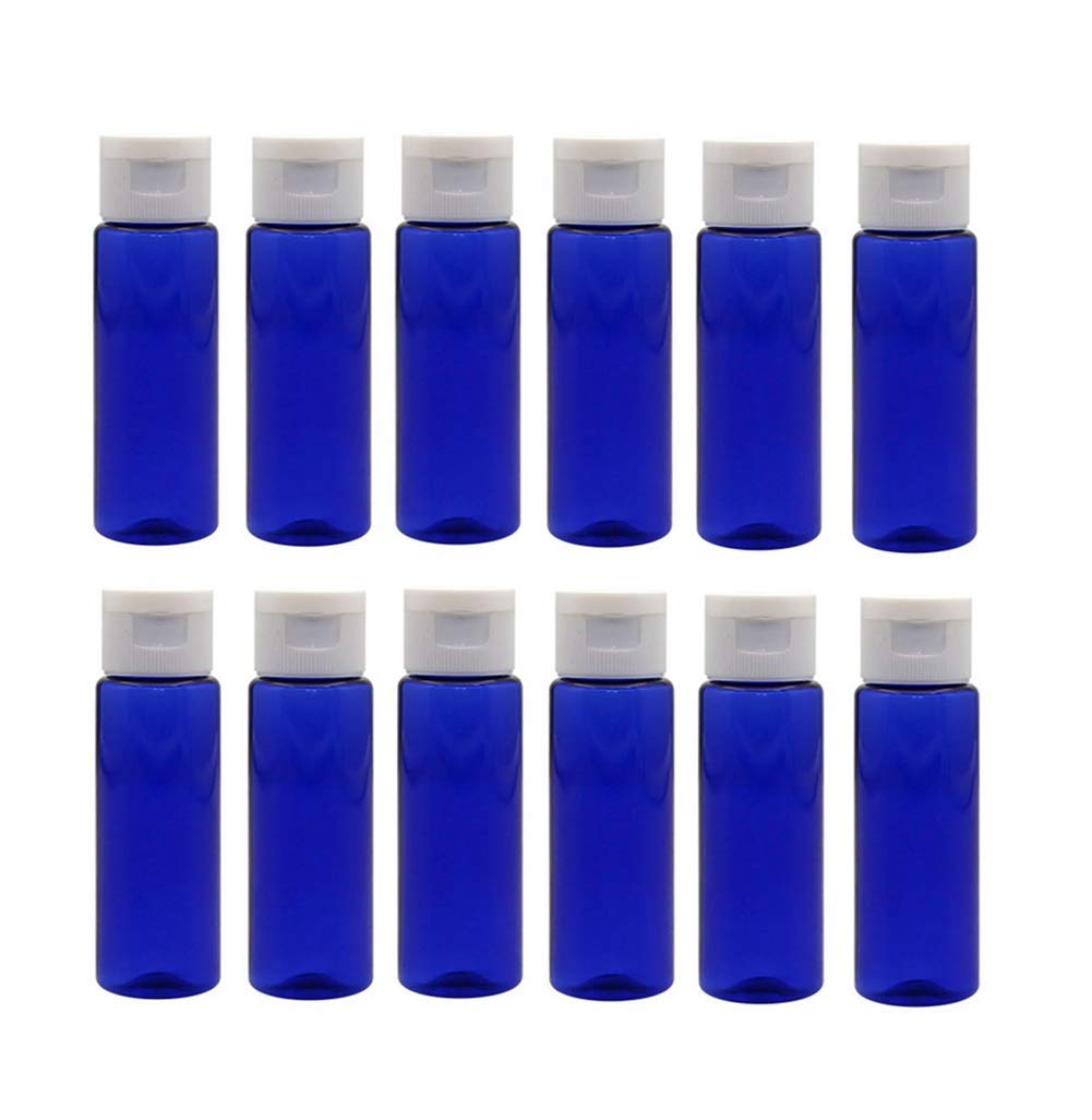 12PCS 30ML / 1oz Empty Plastic Blue Flip Cap Bottle BPA-Free Cobalt Vial Jar Pot Container For Toner Travel Comestic Lotion Makeup Creams Sample Dispensing Shower Gel Water Emollient