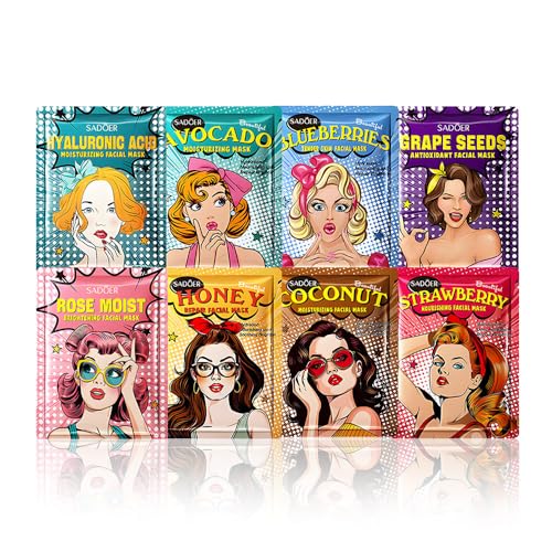 FeiCuiYun Girl Character Sheet Masks, Spa Party Facial Mask Skincare Set, Sheet Masks Skin Care, Moisturize Brighten Soothe for All Skin Types, Christmas Birthday Gifts for Women Men Girls, (8Pcs)