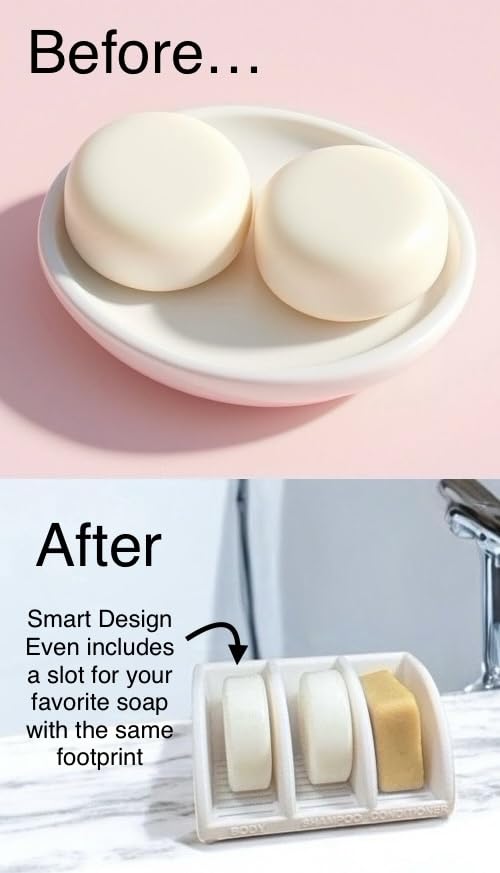 Solid Shampoo Bar Holder – Multi-Bar Soap Dish with Drainage – Soap Bar, Shampoo Bar and Conditioner Bar Bathroom Organizer – Keeps Bars Dry & Lasts Longer (White)