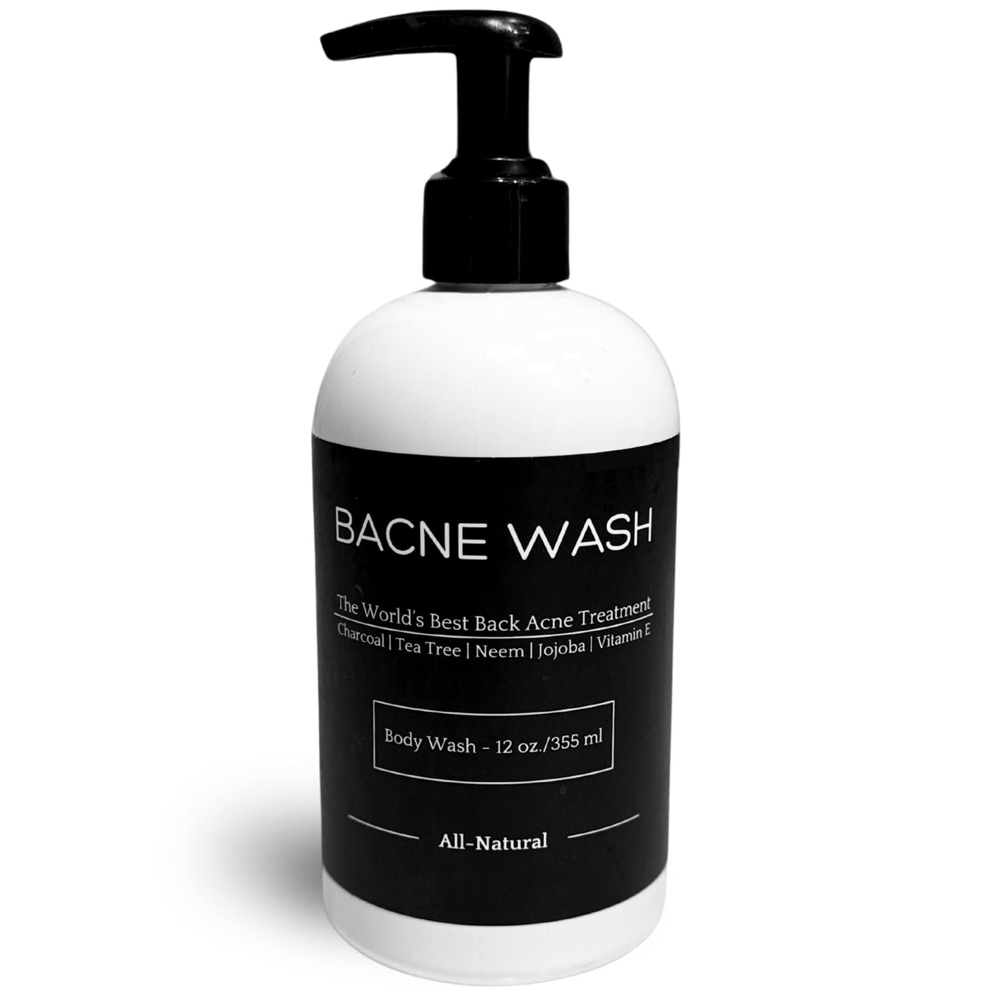 Bacne Wash: All Natural Back Acne Treatment with Charcoal, Jojoba Oil, Tea Tree Oil, Neem Oil, Aloe Vera, and Vitamin E - Body Acne Wash for All Skin Types