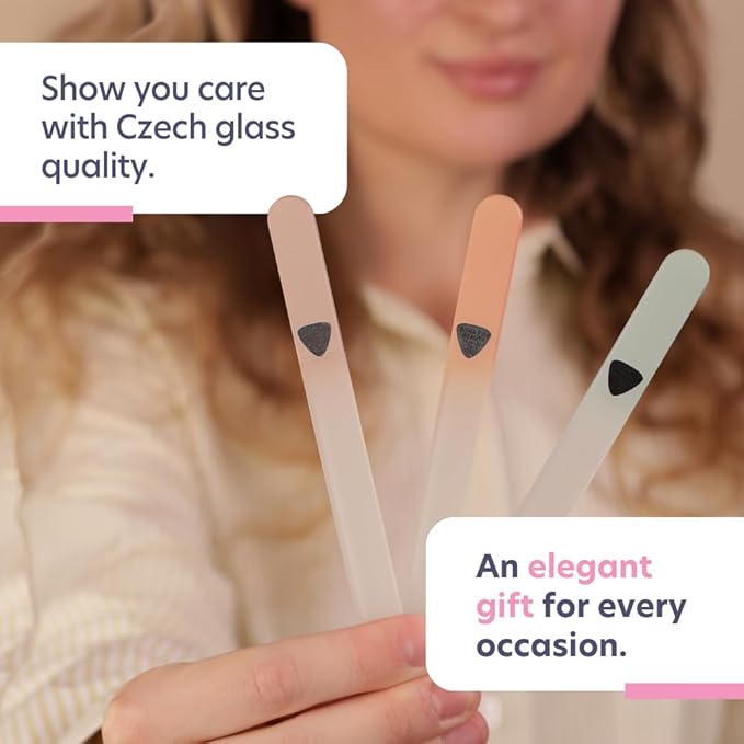 BONA Fide Beauty Czech Glass Nail File Set 3-Pieces, Muted Fall Colors Nail Filers - Reusable Nail Care, Lovely Gifts for Bridesmaid, Travel Beauty Tool