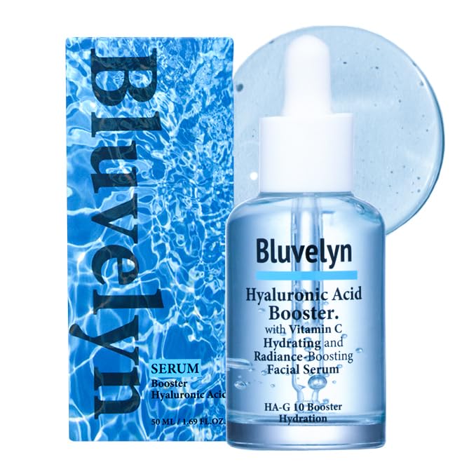 Bluvelyn 10-Layer Hyaluronic Acid Booster Serum – 100,000ppm High Concentration with Vitamin C – Deep Hydration & Brightening for All Skin Types, (50ml /1.69 fl.oz)