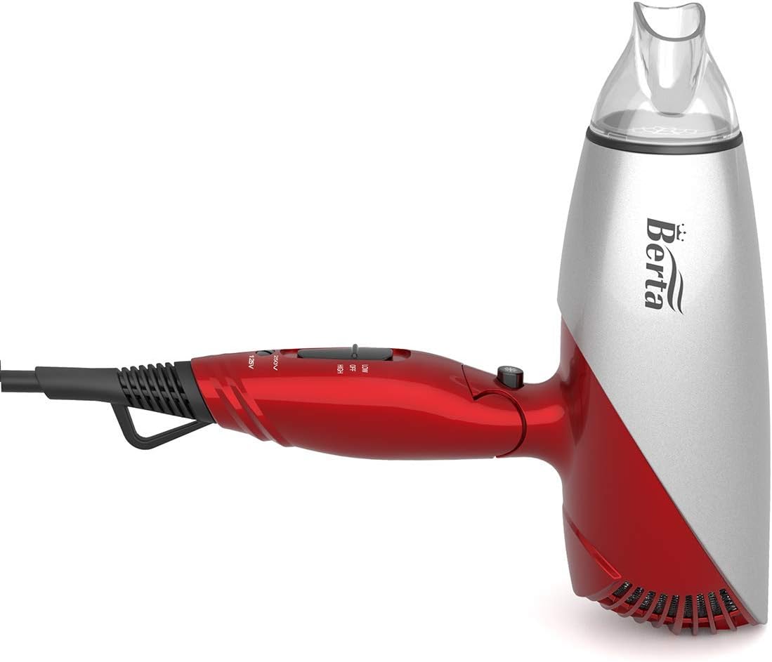 BERTA 1875Watts Folding Handle Hair Dryer Ceramic Negative Ionic Blow Dryer with Nozzle Compact for Children & Traveling